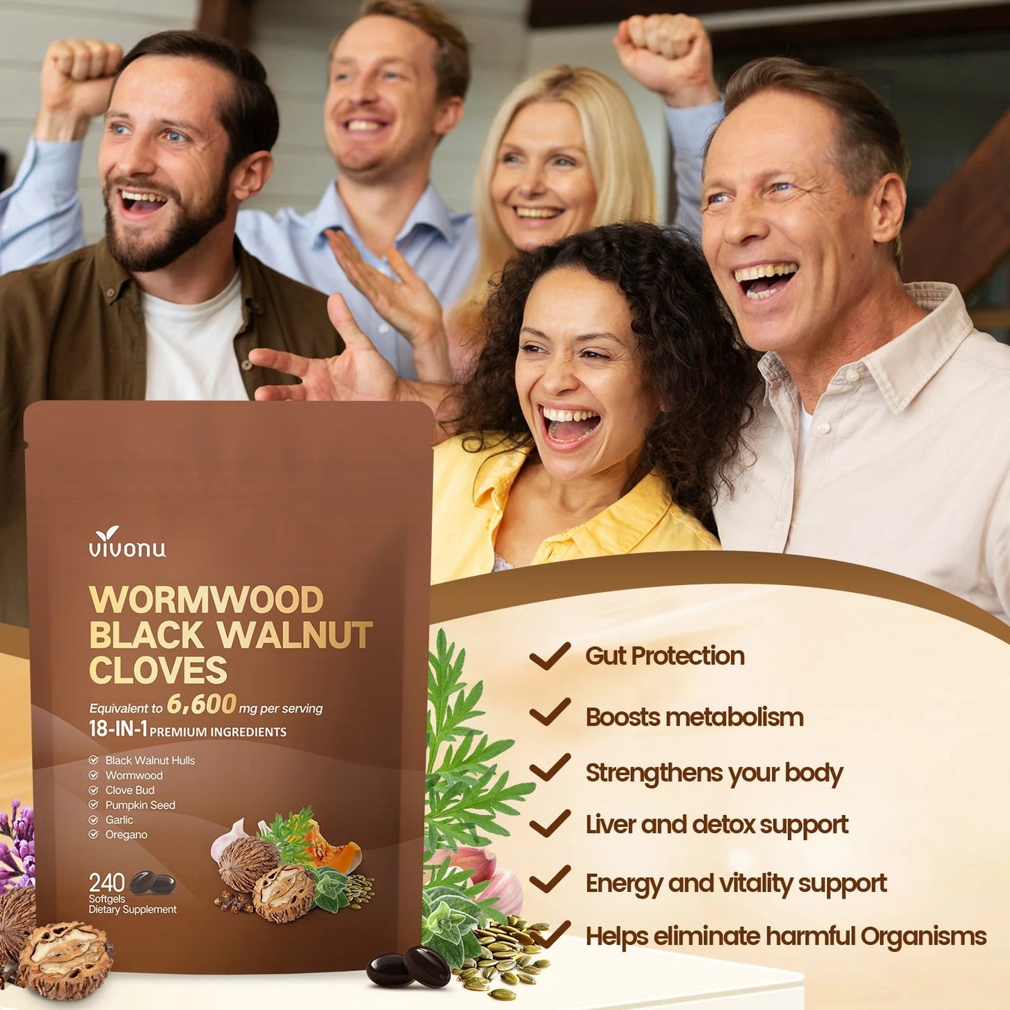 Wormwood Black Walnut Cloves 6600mg | 18-in-1