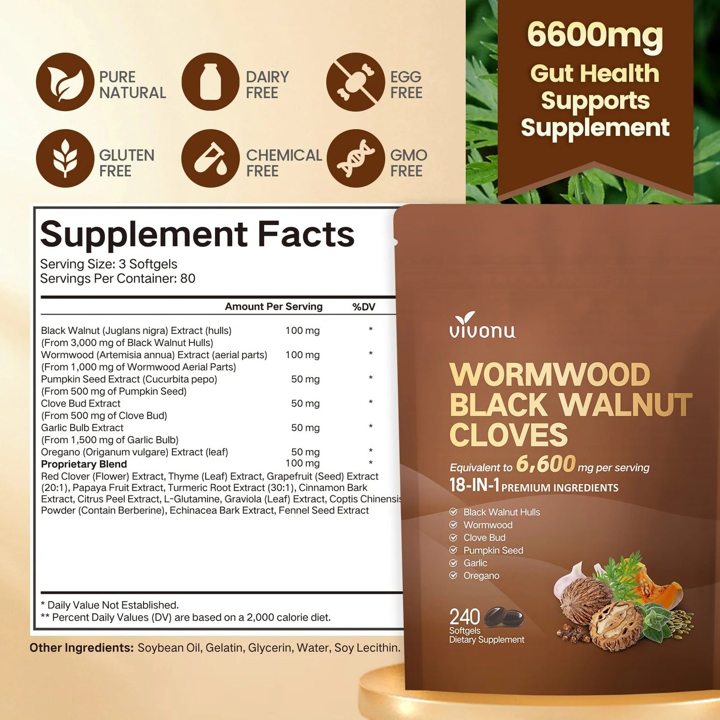 Wormwood Black Walnut Cloves 6600mg | 18-in-1